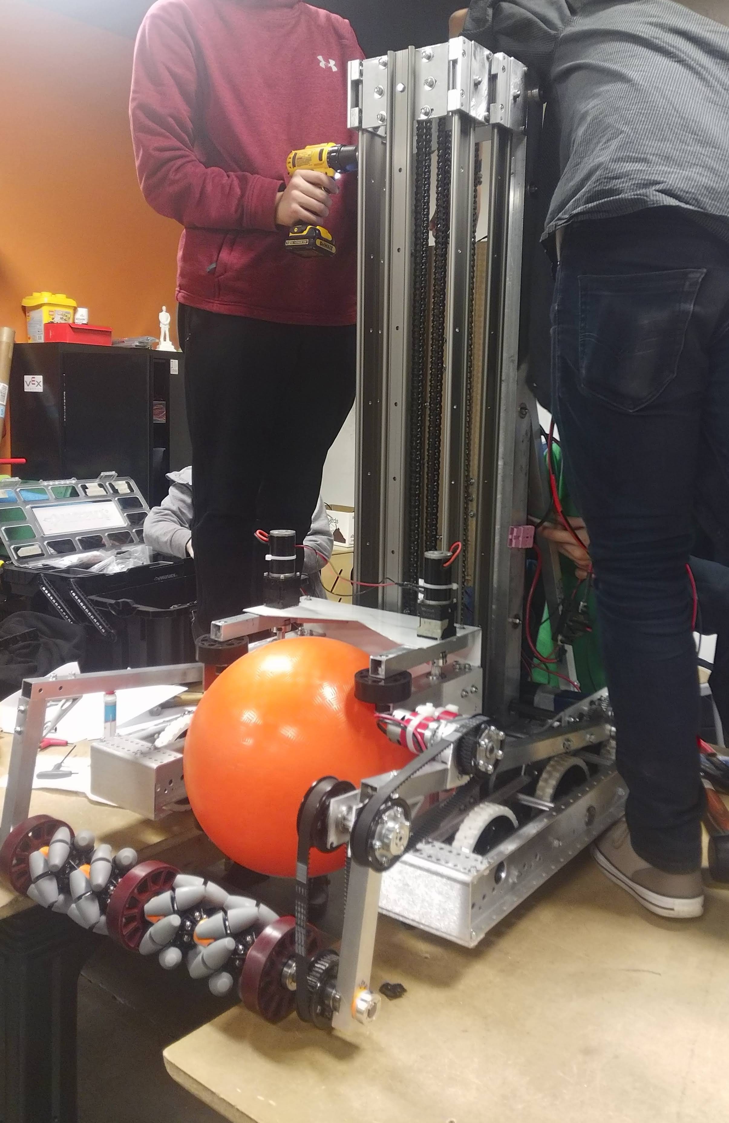 The team working on the robot